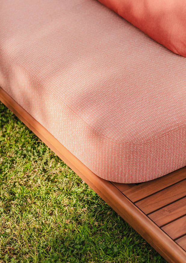 Conjunto de Jardín con Módulo Sofá, Central, Esquinero, Puff y Mesa de Centro de Madera de Acacia y Tela Redik