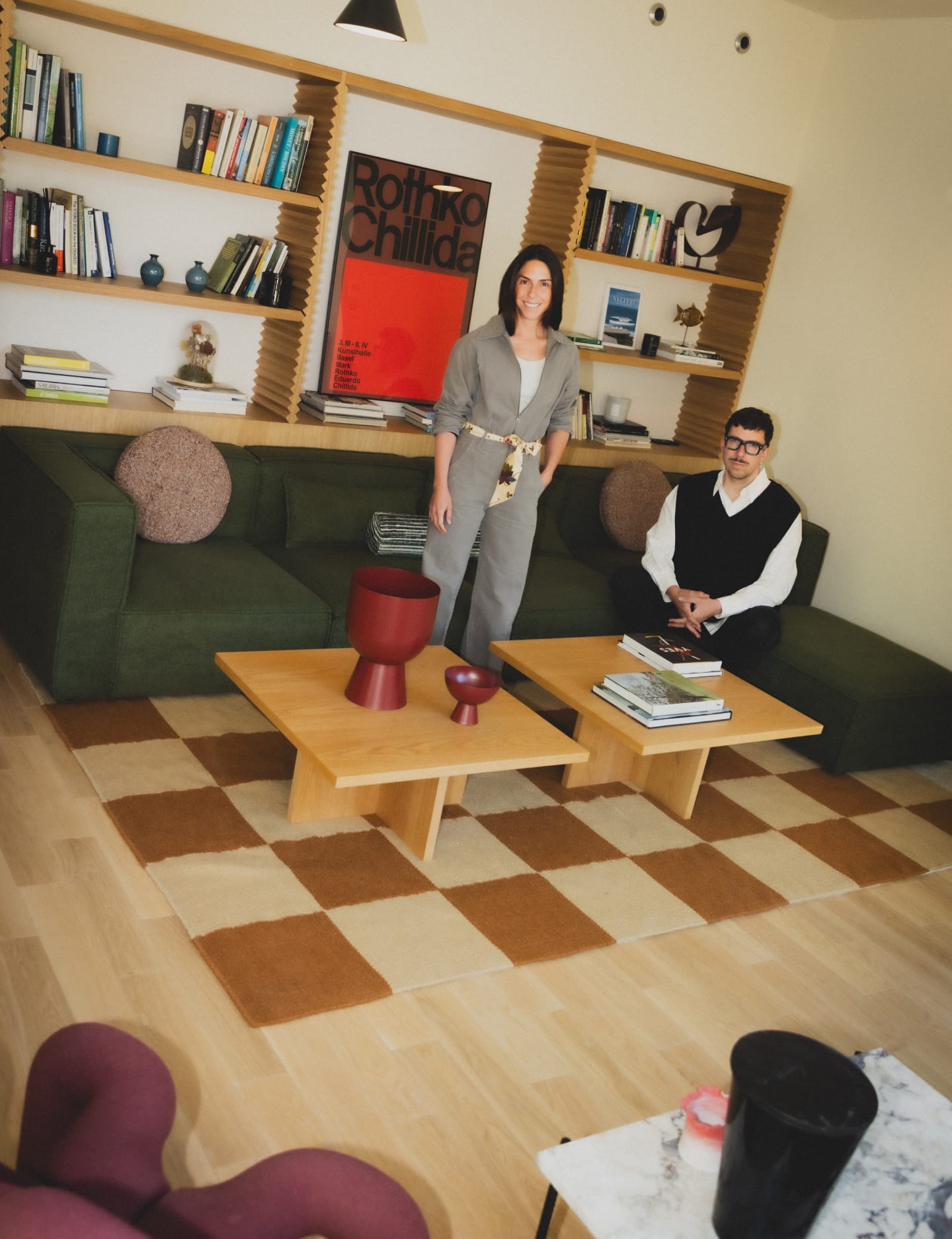 Sofá Modular de 4 Piezas con 2 Sillones Esquineros y Puff de Tela Bouclé Kilhe