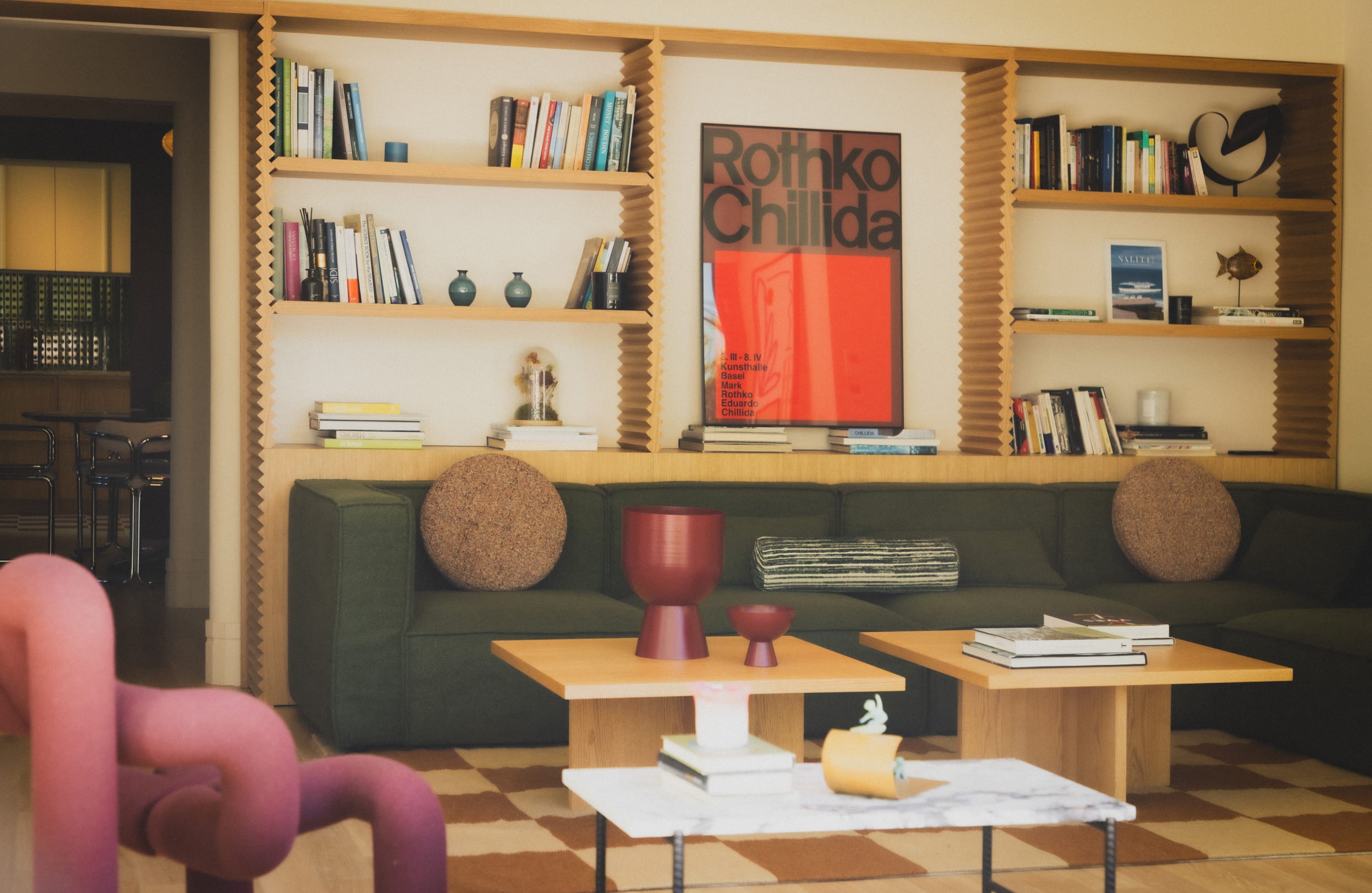 Sofá Modular de 4 Piezas con 2 Sillones Esquineros y Puff de Tela Bouclé Kilhe