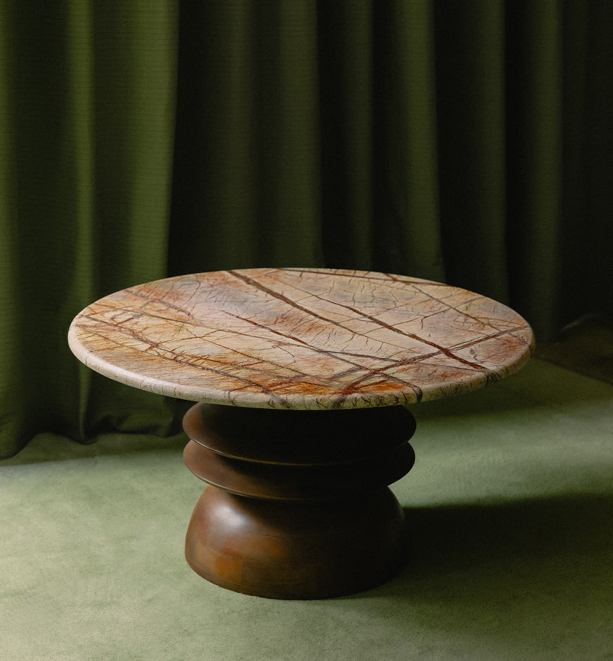 Mesa de centro redonda Ø80 cm de mármol y madera de mango Erato