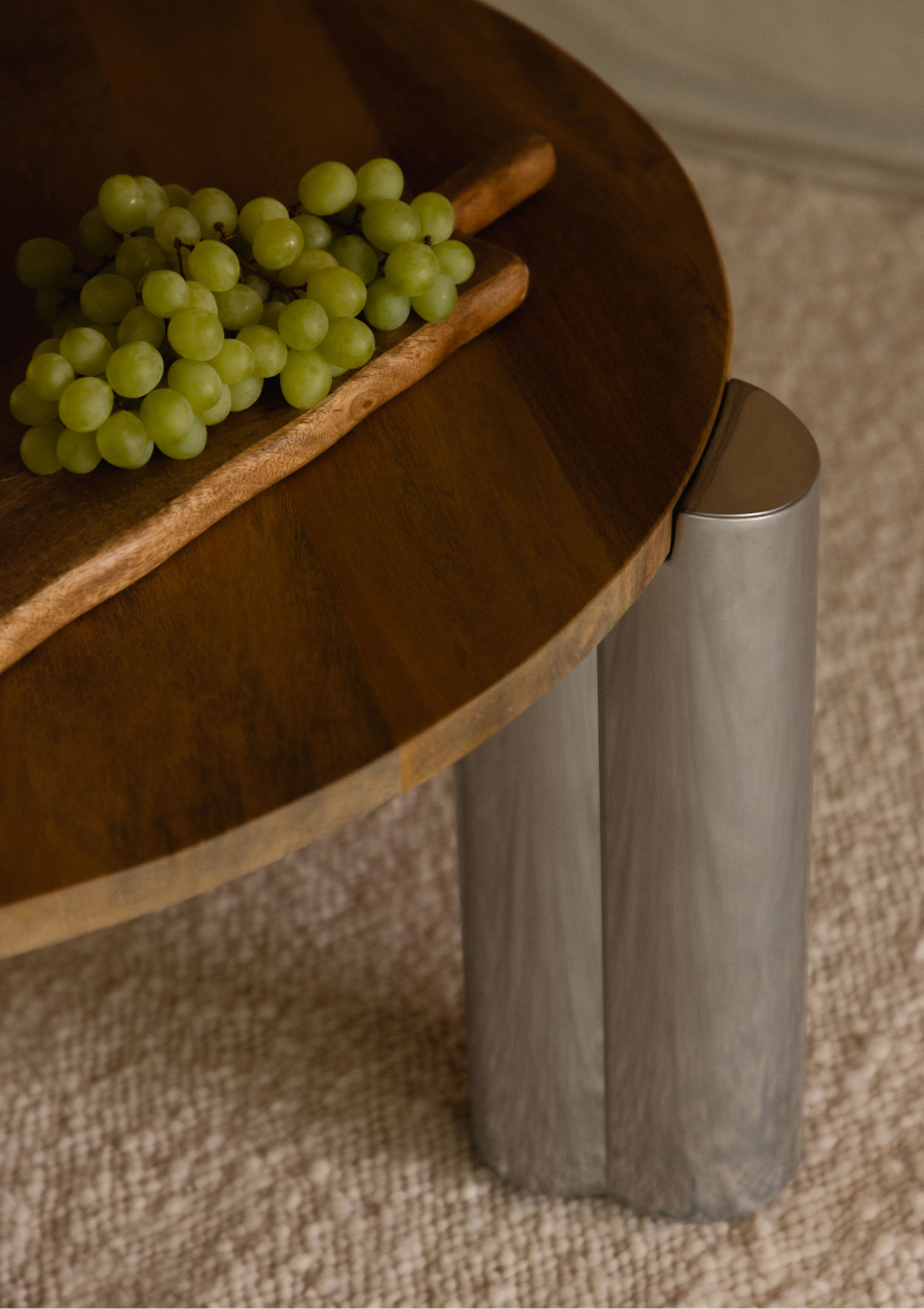 Round Coffee Table with Travertine Marble Top (Ø85 cm) Ethel