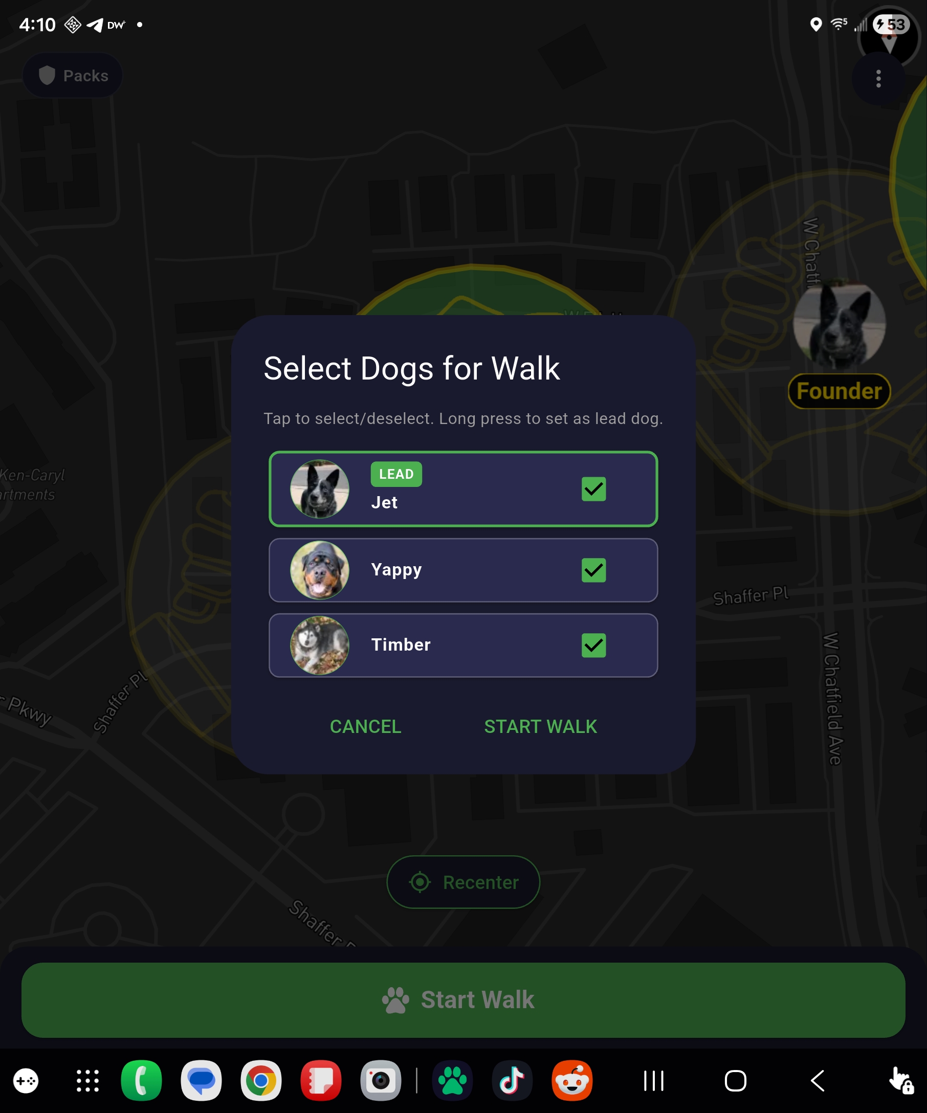 Have More than One Dog? Select Which Dogs You're walking.