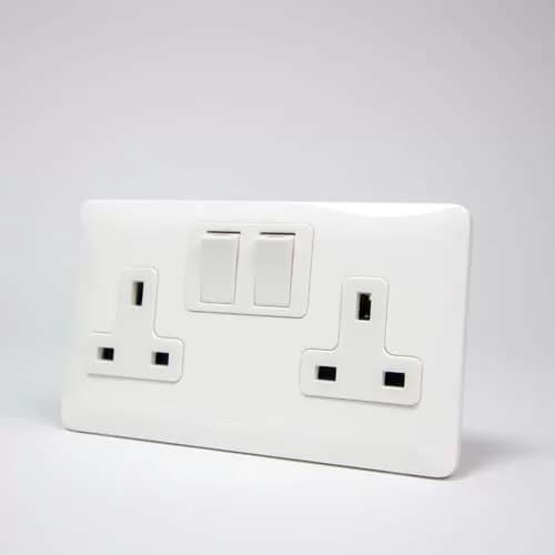 Panasonic W2 Series Socket Outlets 2-Gang 2-Device 13A SP Switched Socket 13A 250V~ with Plate, Full Set | WDBA1221-N