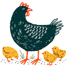 Folk-art hen and chicks