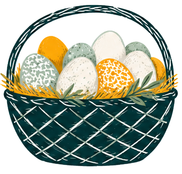 Illustrated basket of farm eggs