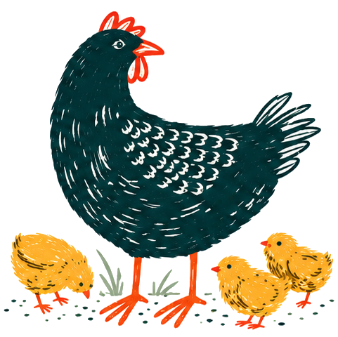 Folk-art hen and chicks