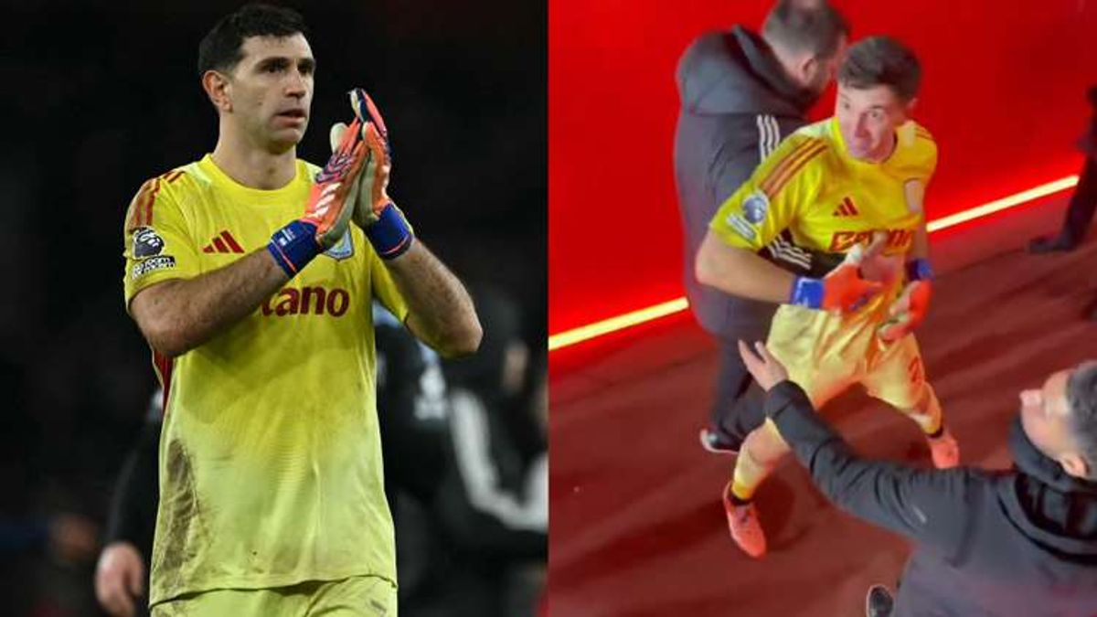 VIDEO: Emi Martinez enraged by taunting Arsenal fans as Aston Villa staff forced to hold goalkeeper back in ugly scenes at Emirates Stadium