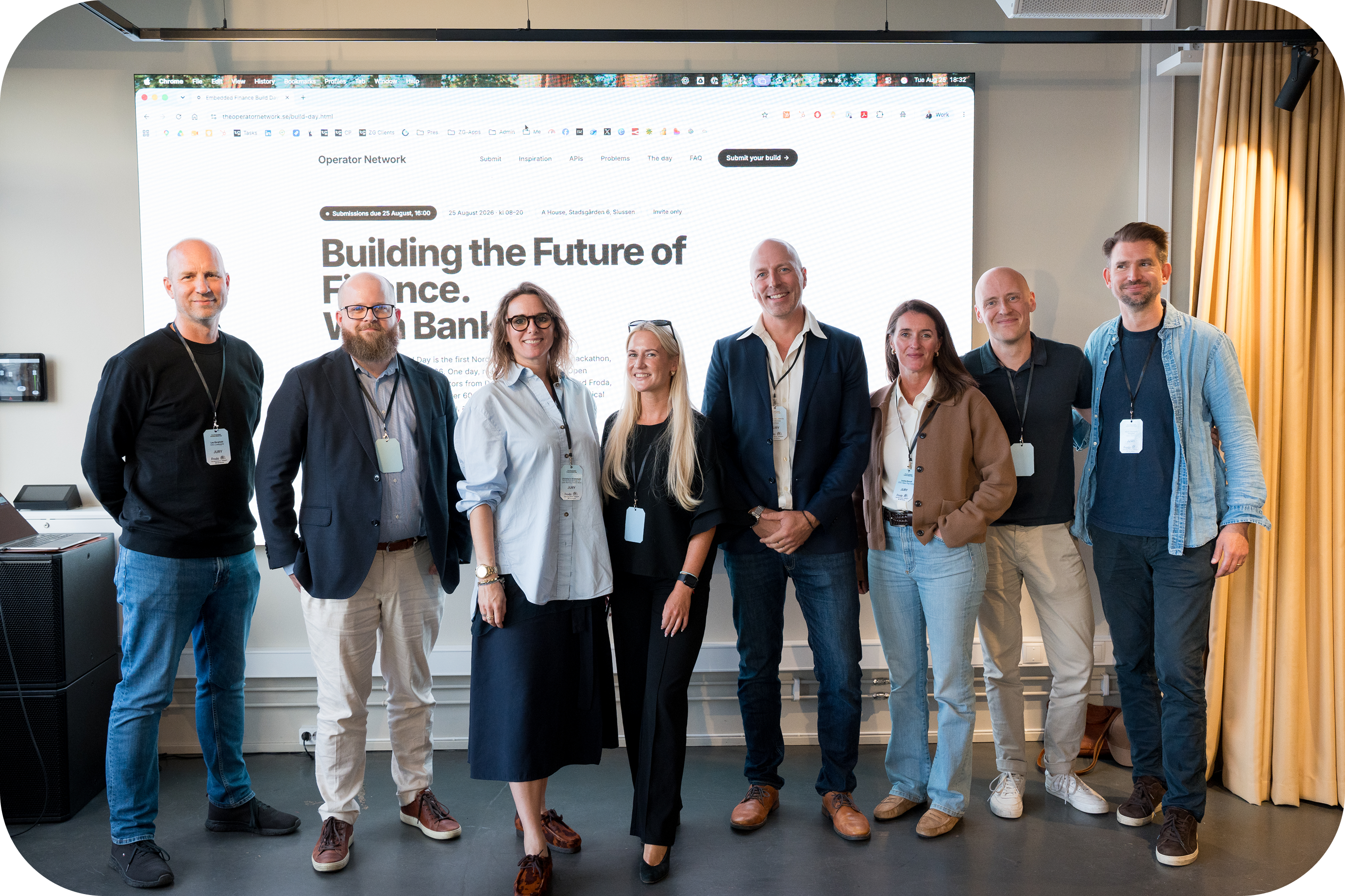 Builders and financial-industry teams working together at the Embedded Finance Build Day in Stockholm