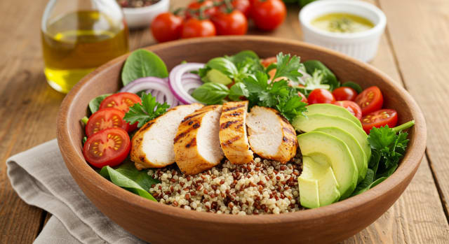 Bowl de Frango Grelhado com Abacate e Quinoa: Receita Fit e Deliciosa para o Seu Dia! - Foto da receita pronta