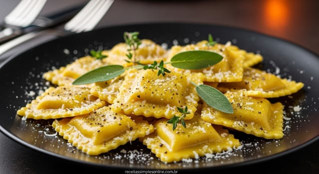 Ravioli de Abóbora com Manteiga e Sálvia Tostada: Receita Italiana Clássica e Deliciosa - Foto da receita pronta