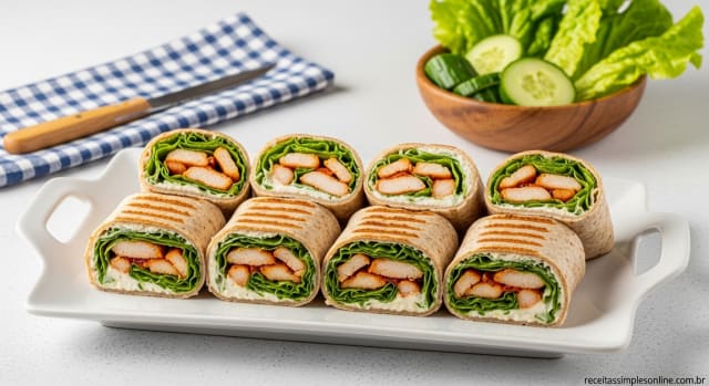 Wrap Integral Fit: Frango Grelhado, Alface e Molho Cremoso Light (Receita Rápida e Saudável) - Foto da receita pronta
