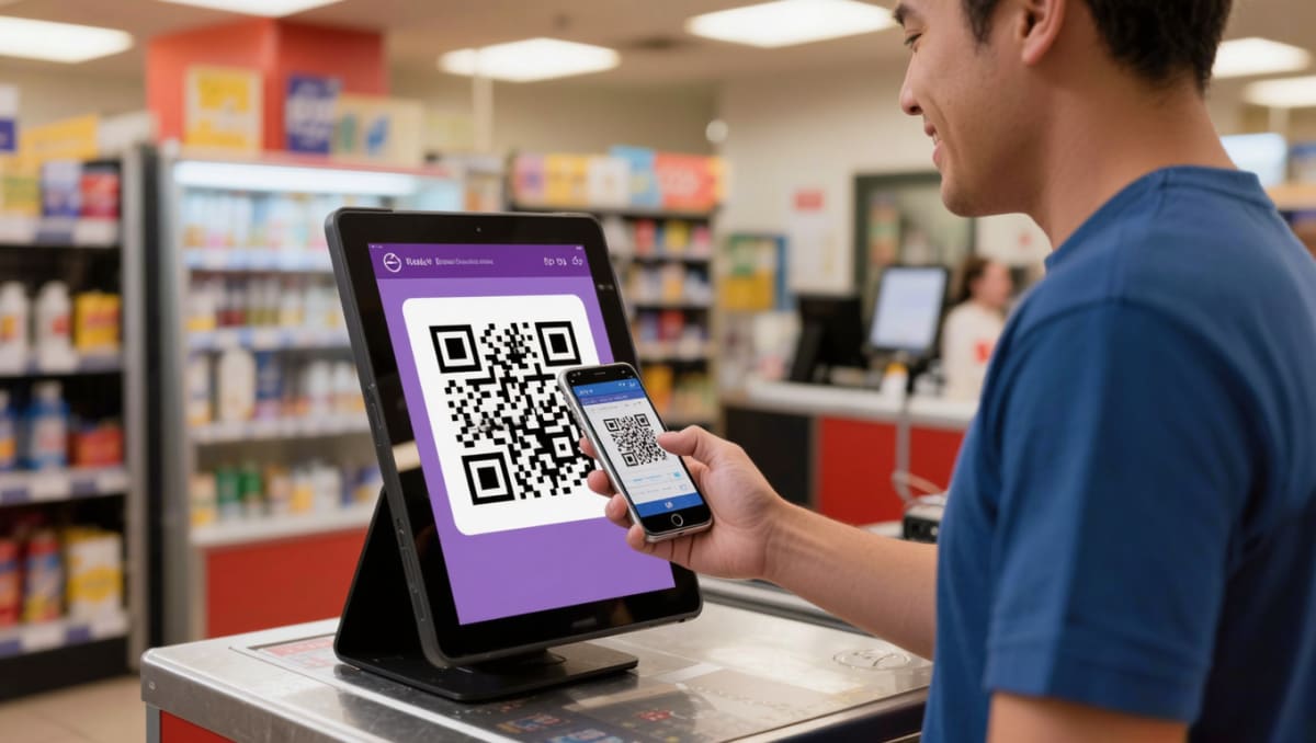 Customer scanning a store QR code to pay