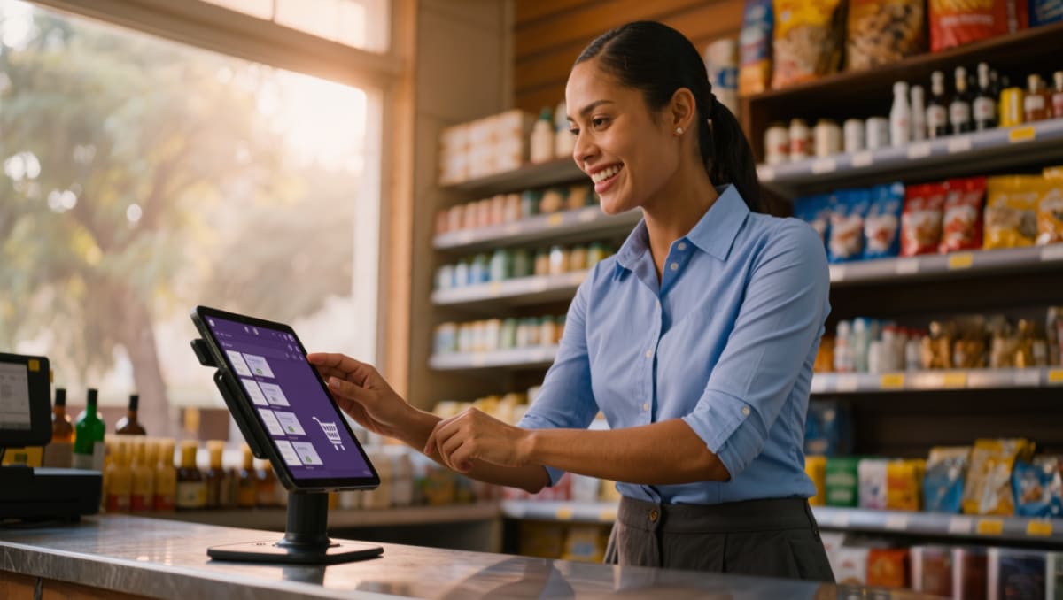 Cashier ringing up a sale on the Smapey POS tablet