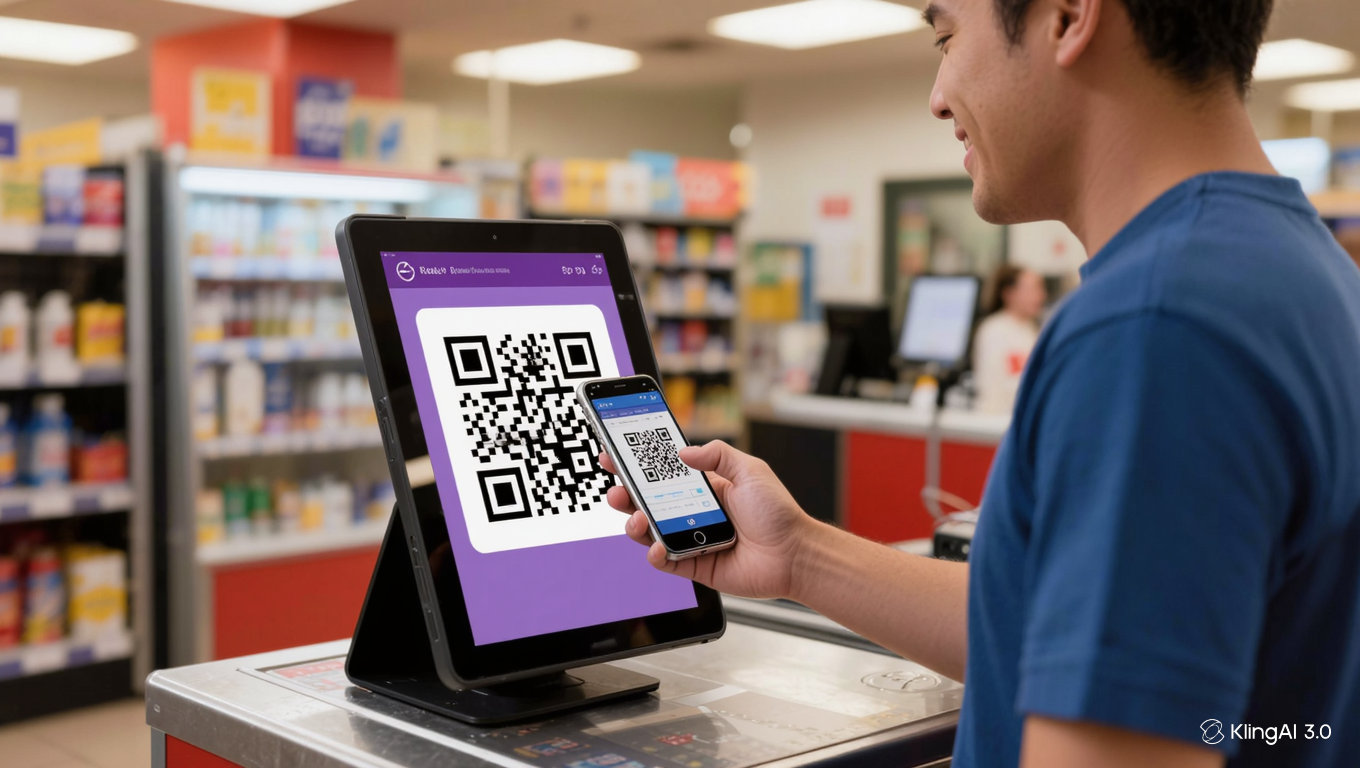 Customer scanning a store QR code to pay