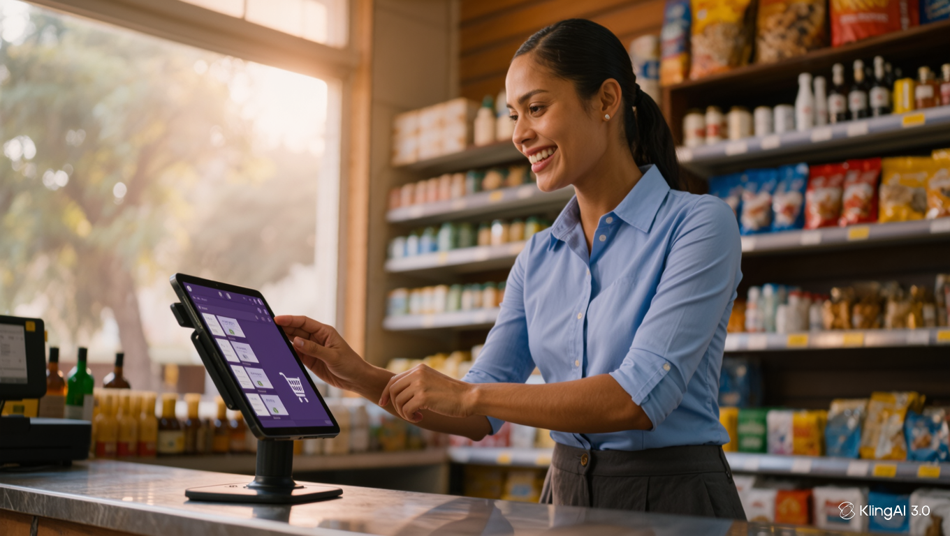 Cashier ringing up a sale on the Smapey POS tablet