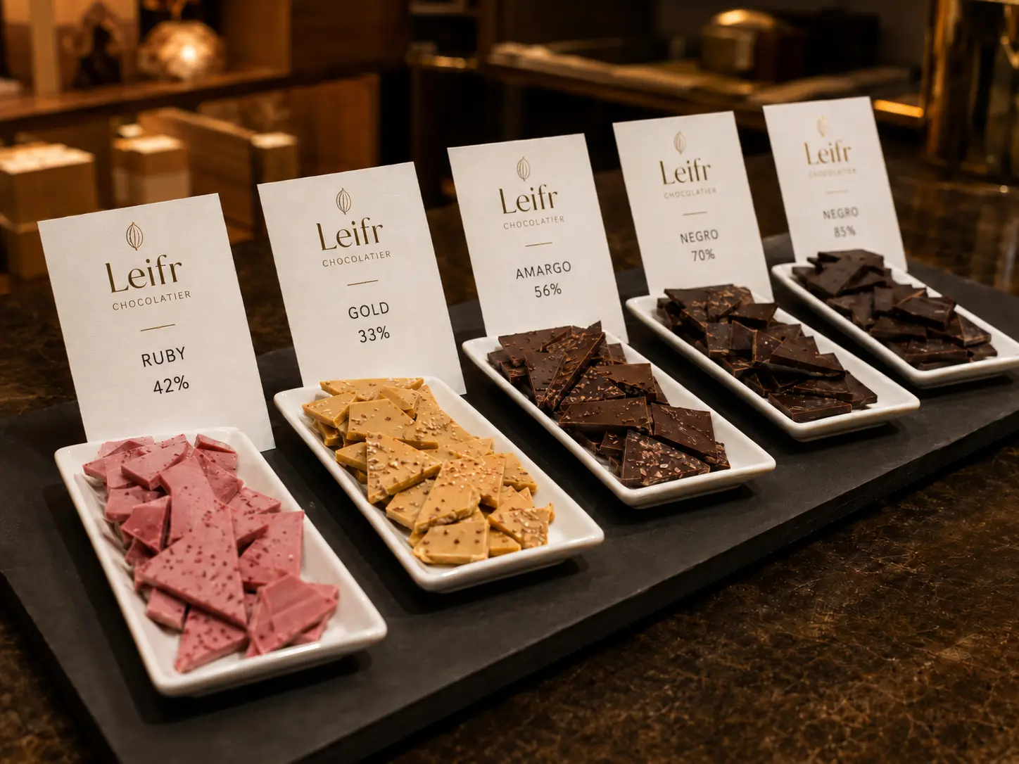 Formatos y modalidades disponibles de maridaje de chocolate Leifr Chocolatier