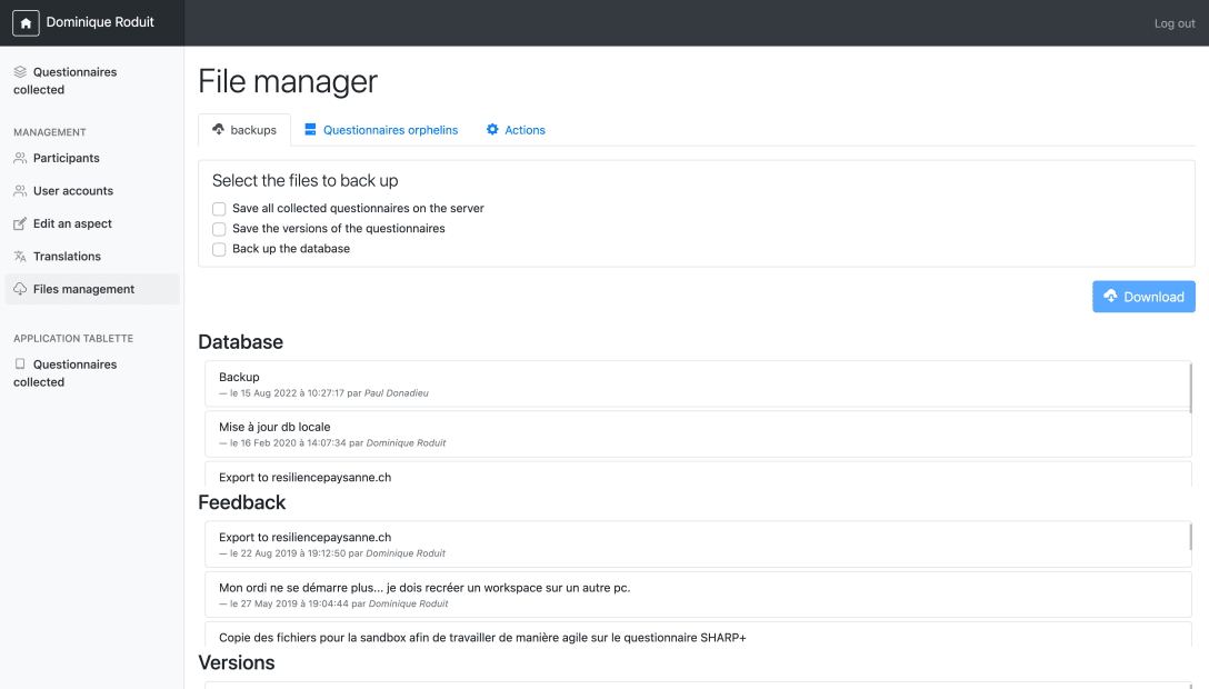 Illustration de l'écran 'File manager' dans SHARP+ Admin