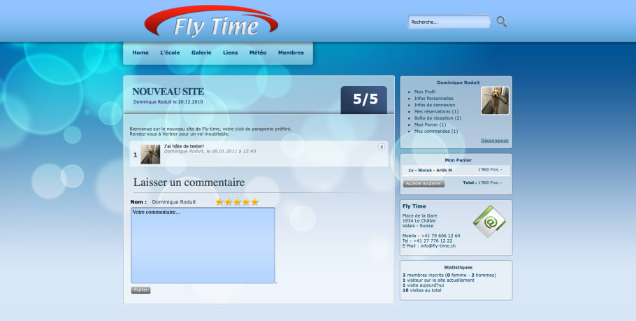Screenshot du site FlyTime.ch