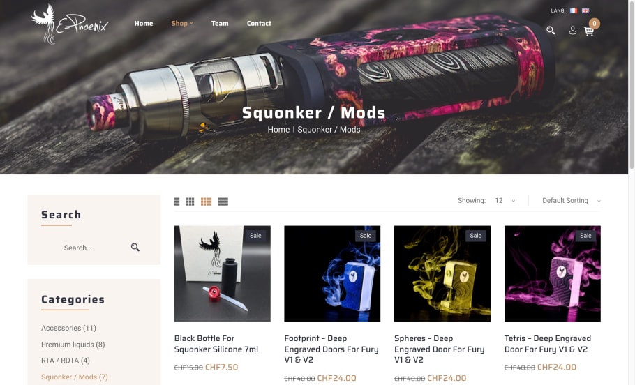 Screenshot du site shop.e-phoenix.ch