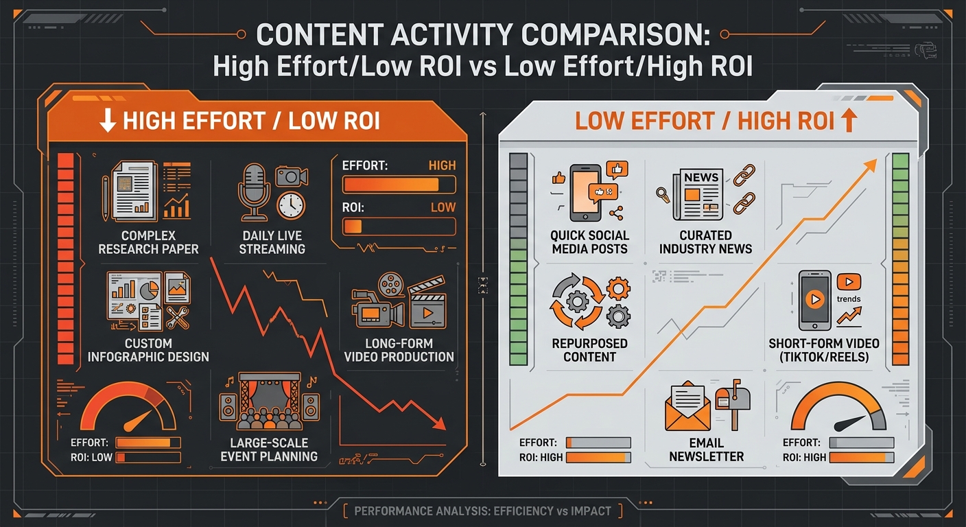 Chart comparing content marketing activities by effort and ROI.
