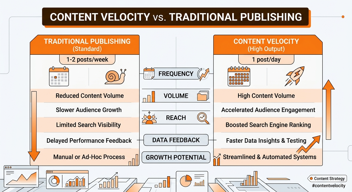 Comparison chart of content velocity versus traditional blogging frequency.