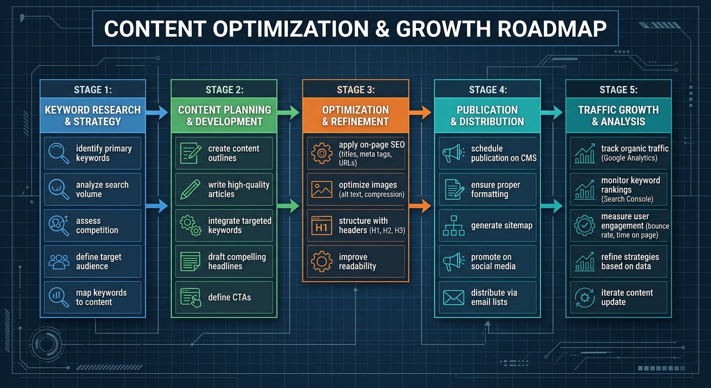 A process map for scaling blog content production and SEO.