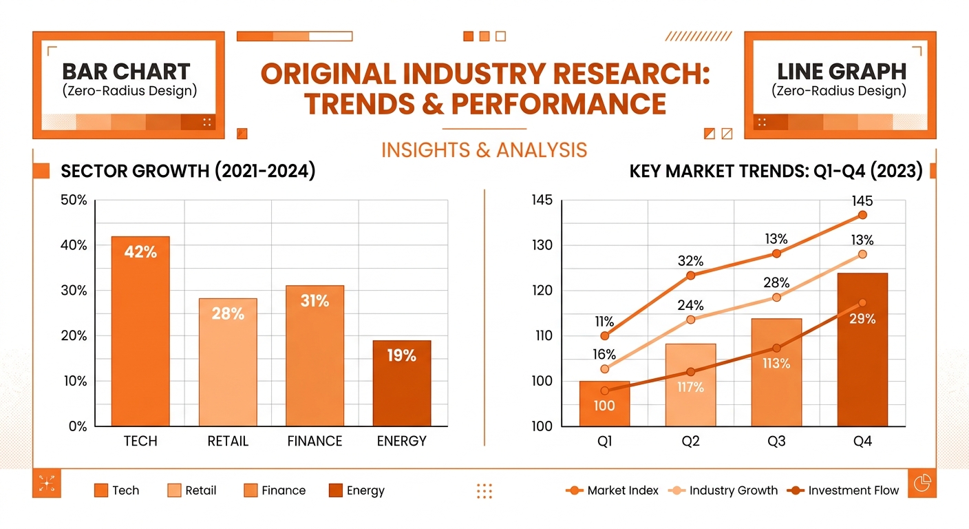 Stylized bar chart and line graph representing original industry research with sharp-edged card styling.