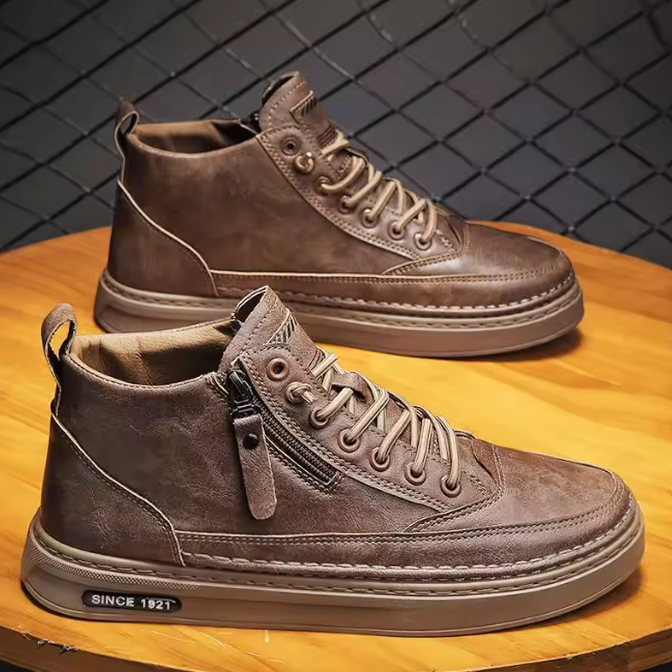 Upper Lace up Zipper Men's Black Flat Platform Walking Shoes Sneakers for Man