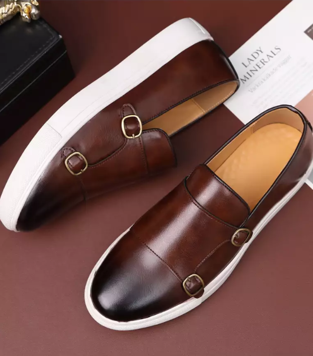 Men's Leather Shoes Men Loafers Mens Slip-on Outdoor Flats Monk Shoes 