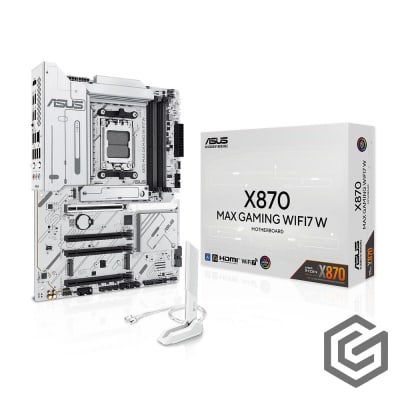 ASUS X870 MAX GAMING WIFI7 W AM5 ATX Motherboard, AMD X870 Chipset, 4x DDR5 DIMM Slots, Up to 256GB Max Memory, 1x PCIe 5.0 x16, 3x M.2 Slots, Wi-Fi 7 & Bluetooth v5.4, Black