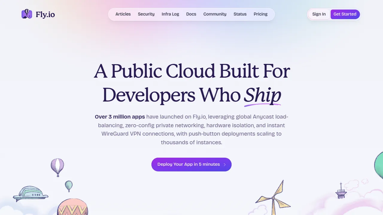 Fly.io landing page