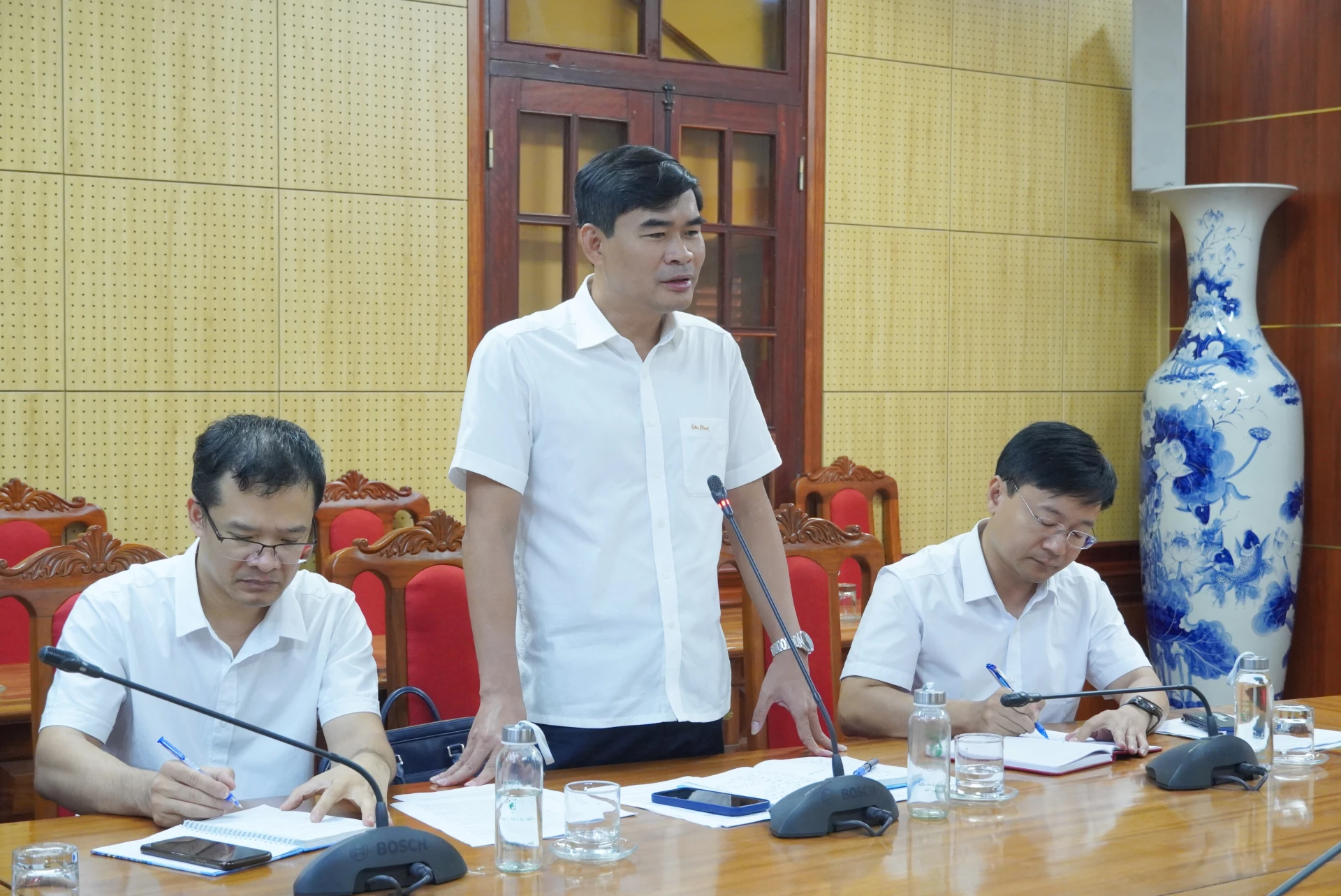 Lãnh đạo Sở Tài chính phát biểu tại buổi làm việc - Ảnh: HL