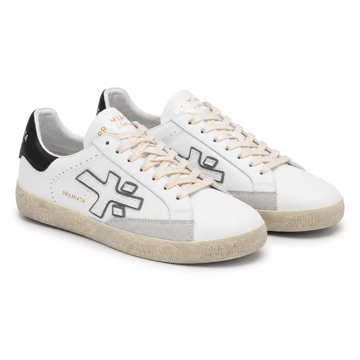 Premiata White Edition Leather Sneakers – White / Black white edition Premiata ფეხსაცმელი Ketebi.ge