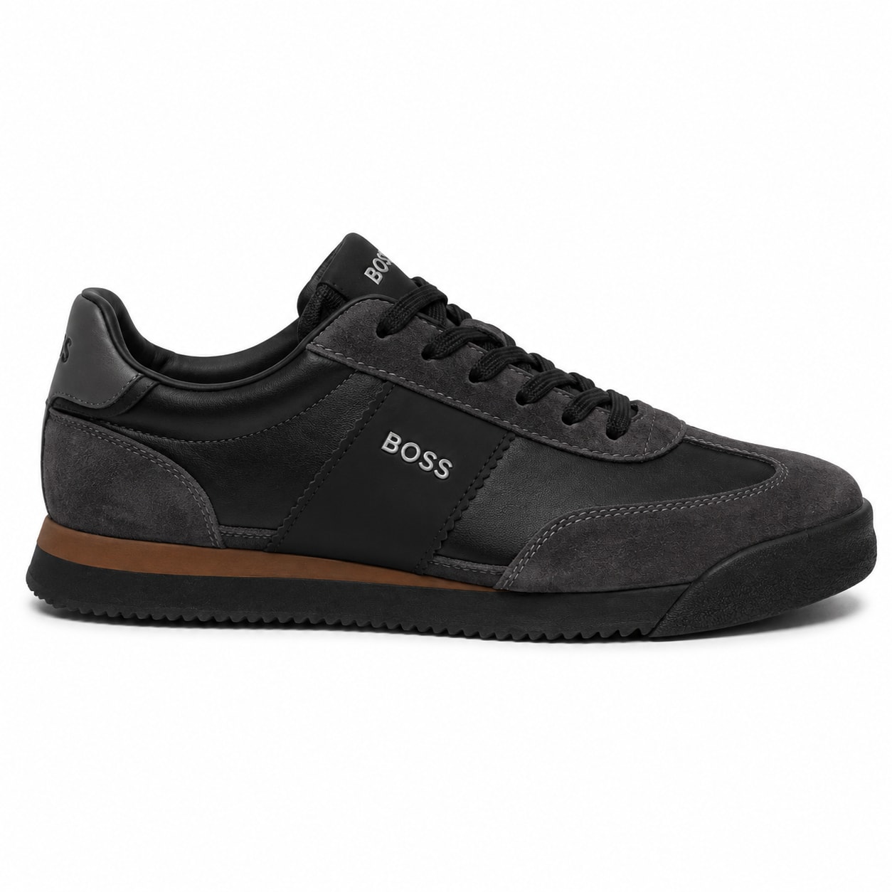 BOSS Mixed-Material Low-Top Sneakers – Black / Charcoal BOSS ფეხსაცმელი Ketebi.ge