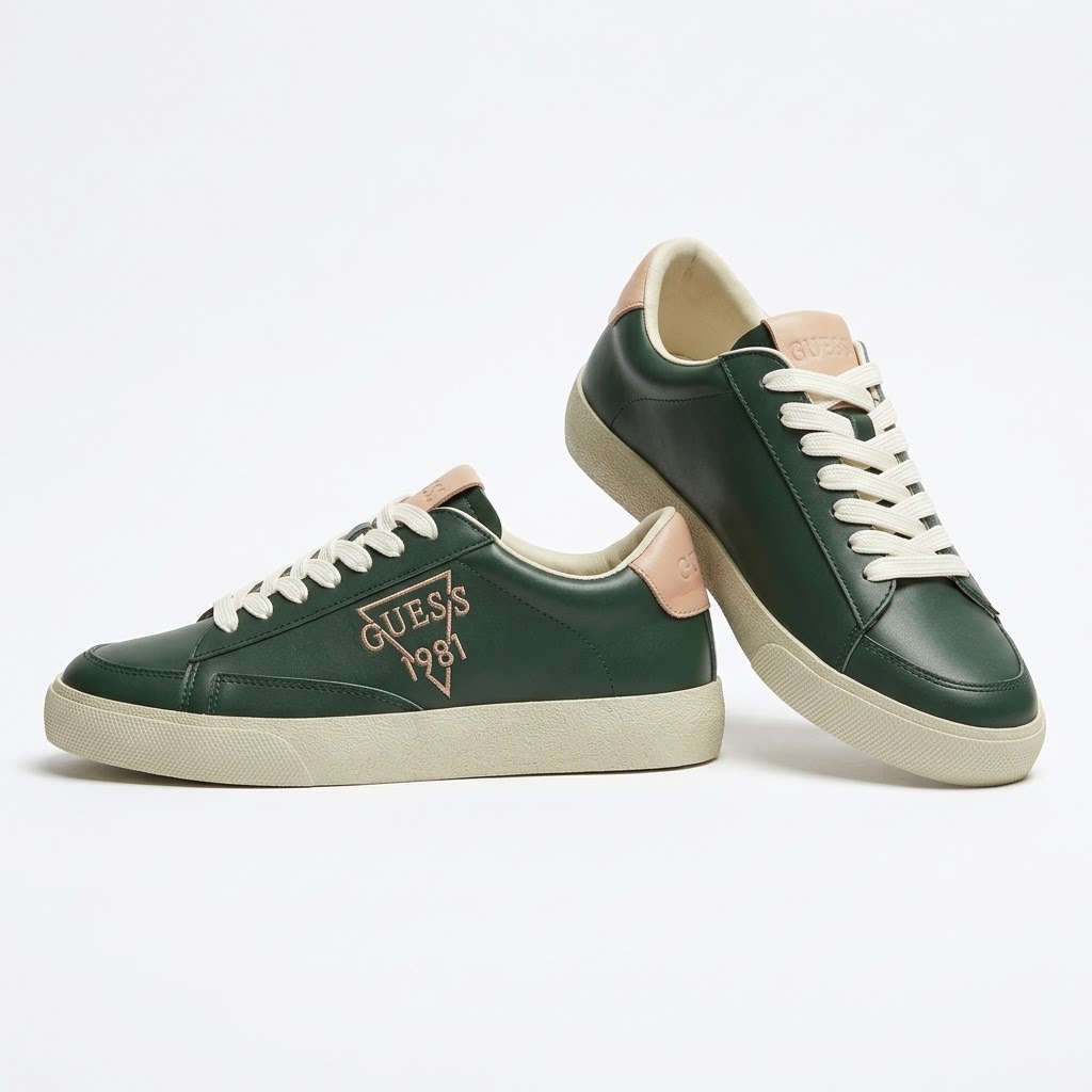 Guess Logo Low-Top Sneakers – Dark Green / Beige Green Guess ფეხსაცმელი Ketebi.ge