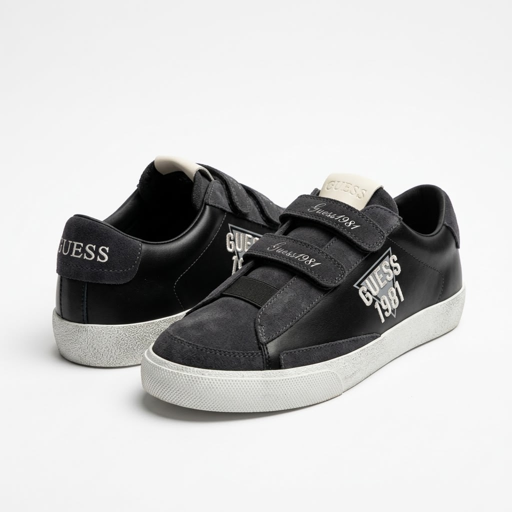 Guess 1981 Velcro Low-Top Sneakers – Black / Charcoal Grey / Black Guess ფეხსაცმელი Ketebi.ge