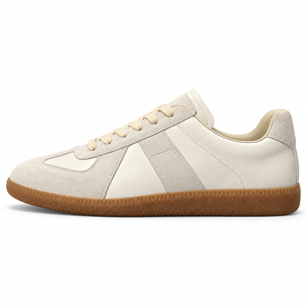 Maison Margiela-ის ბეჟი დაბალყელიანი სნიკერი რეზინისფერ-ყავისფერი ძირით