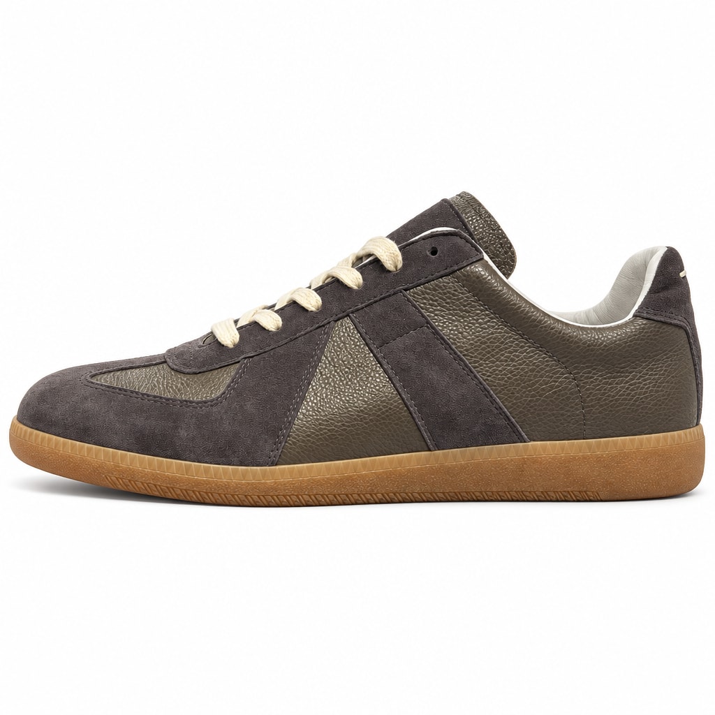 Maison Margiela Replica ნაცრისფერი დაბალყელიანი სნიკერი ღია თასმებით და რეზინისფერი ძირით