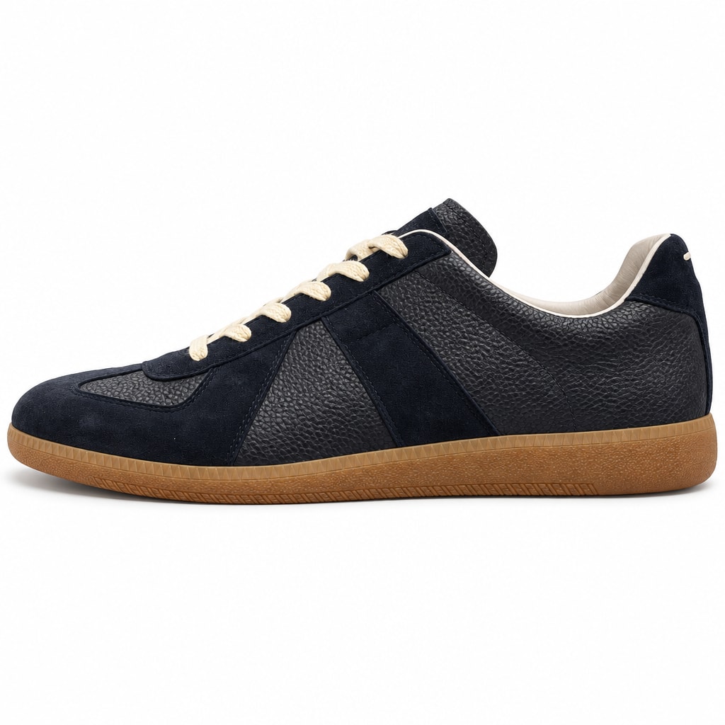 Maison Margiela Replica მუქი ლურჯი დაბალყელიანი სნიკერი ღია თასმებით და რეზინისფერი ძირით