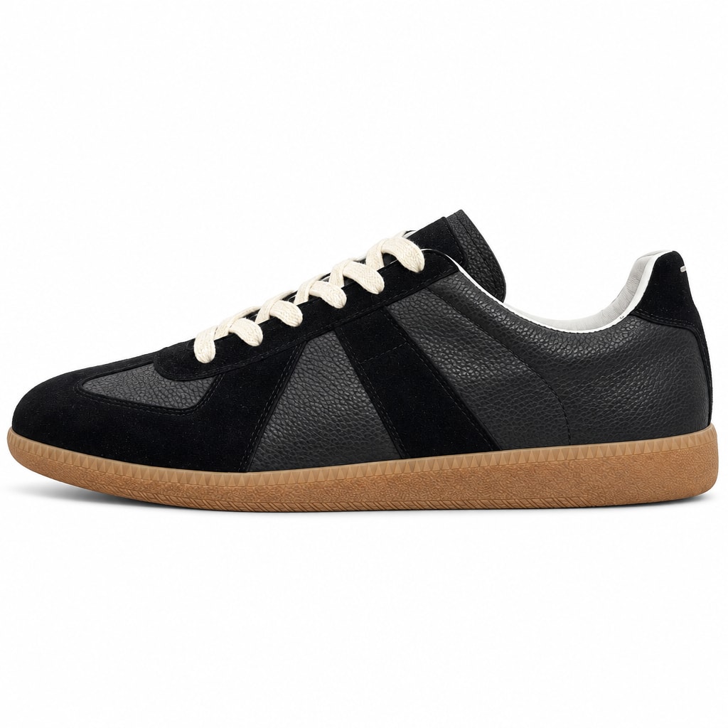 Maison Margiela-ის შავი დაბალყელიანი Replica სნიკერი ღია თასმებით და რეზინისფერი ძირით