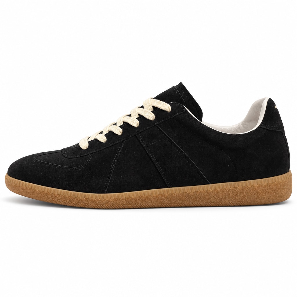 Maison Margiela-ის შავი დაბალყელიანი სნიკერი ღია თასმებით და რეზინისფერი ძირით