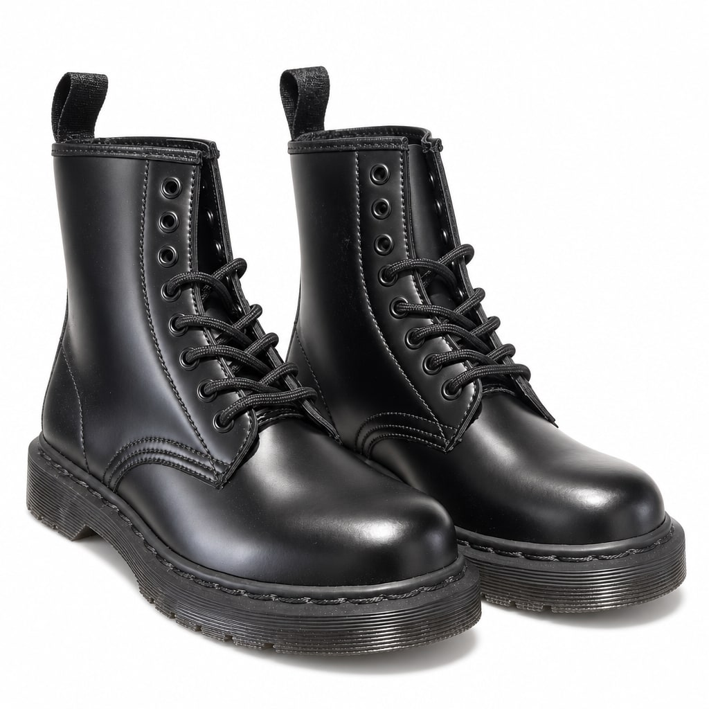 შავი Dr Martens-ის მაღალყელიანი თასმიანი ჩექმები მასიური რელიეფური ძირით