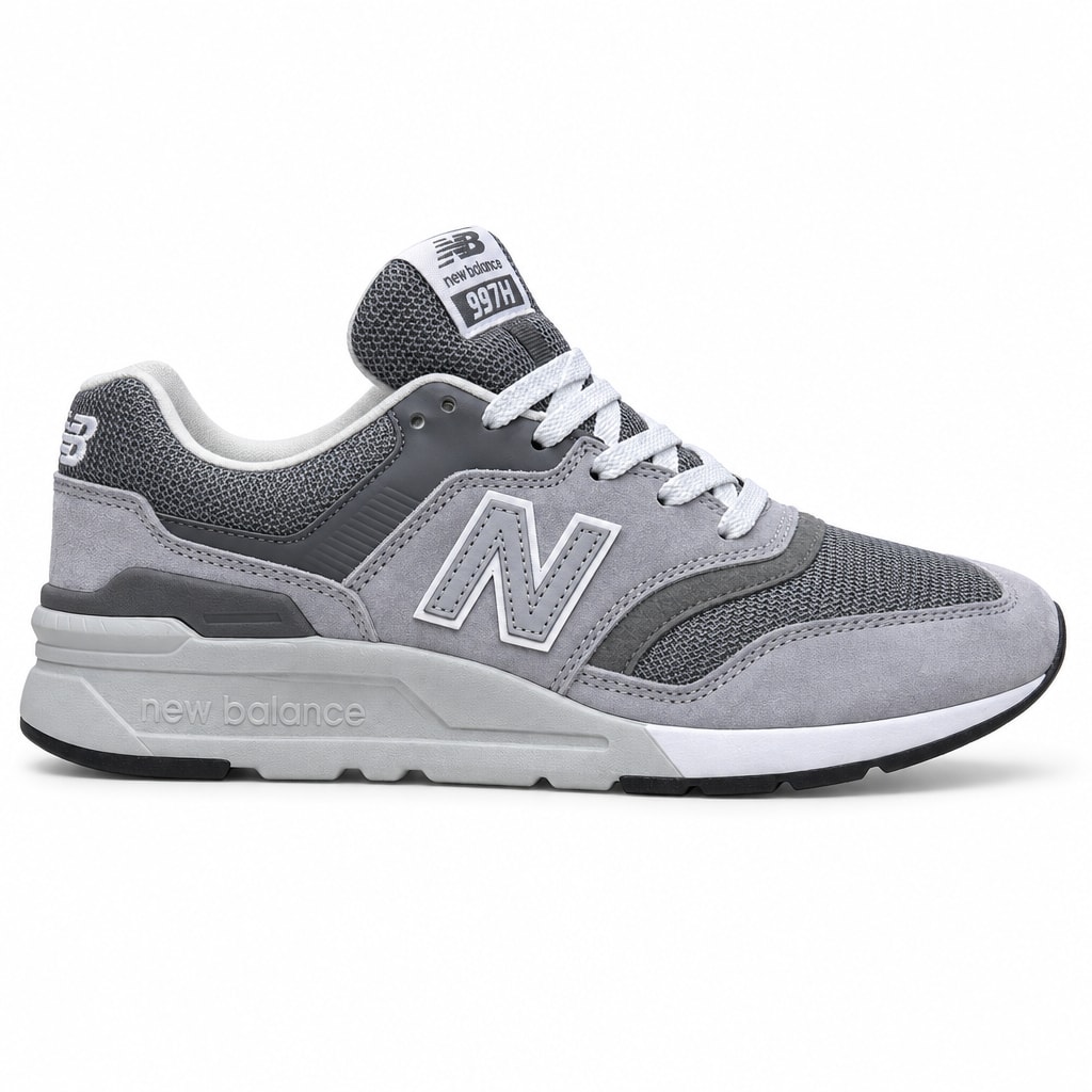New Balance 997H ნაცრისფერი სნიკერი თეთრი თასმებით და გვერდითა N ლოგოთი