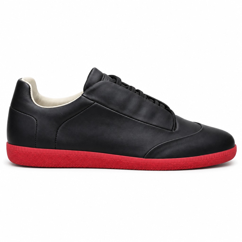Maison Margiela Future შავი მაღალყელიანი სნიკერი წითელი ძირით