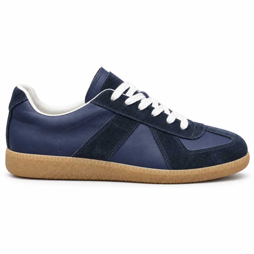 Maison Margiela Replica მუქი ლურჯი სნიკერი თეთრი თასმებით და რეზინისფერი ძირით