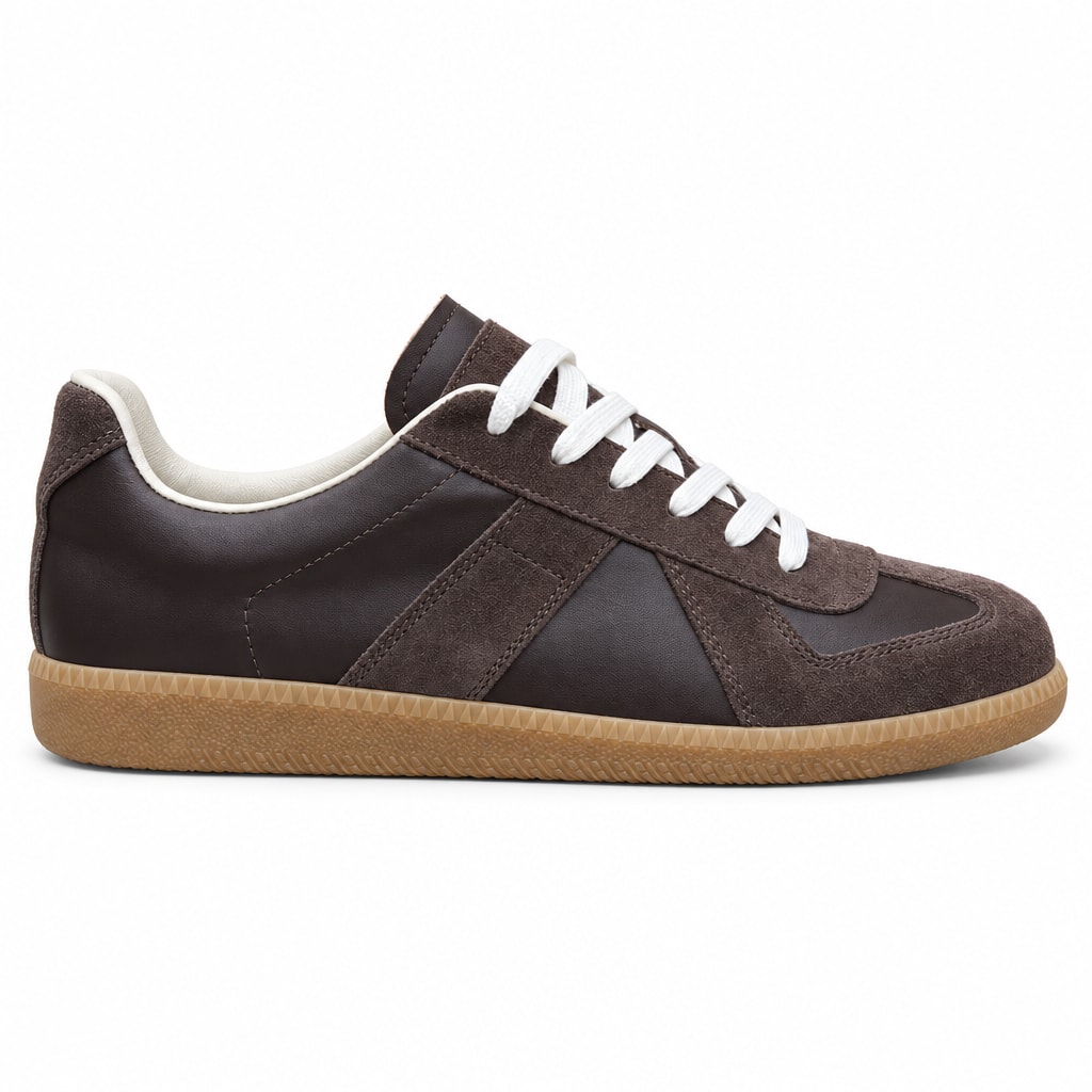 Maison Margiela Replica ყავისფერი სნიკერი თეთრი თასმებით და რეზინის ფერის ძირით