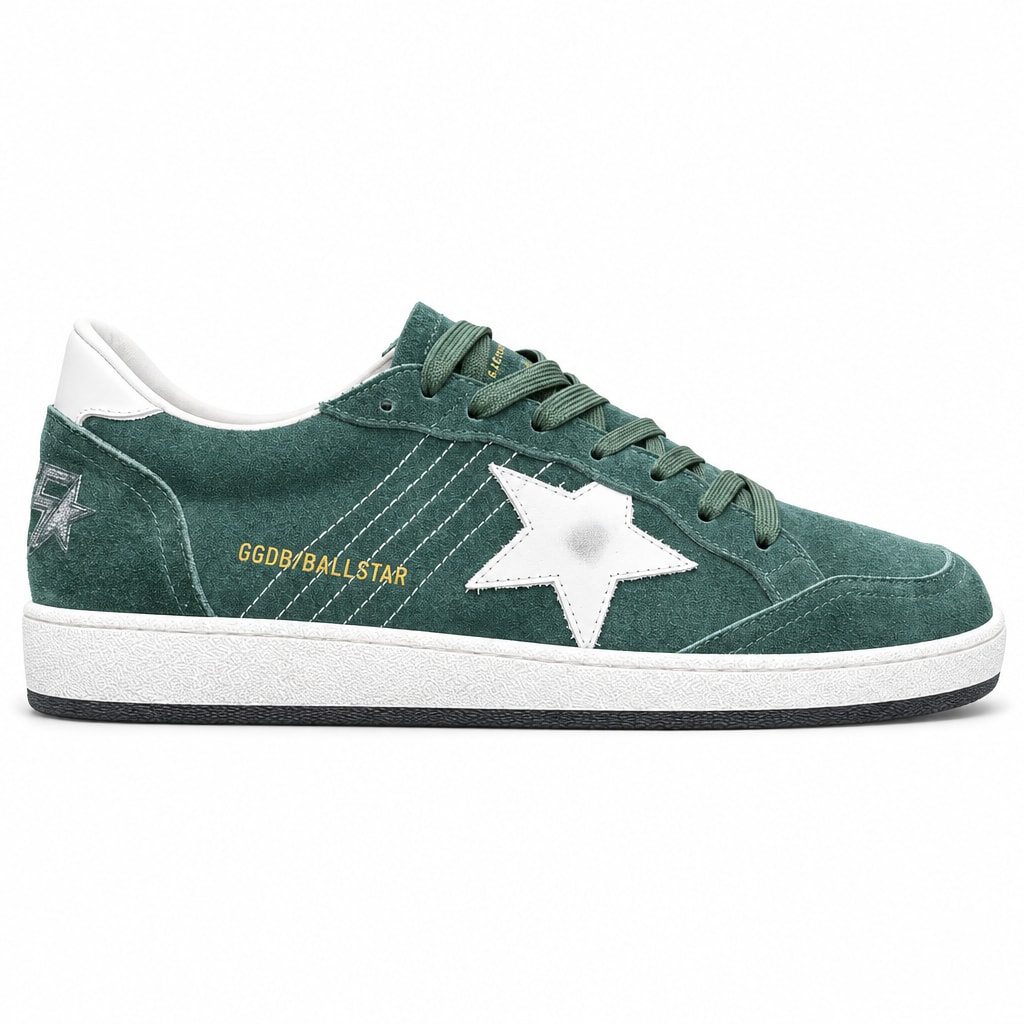 Golden Goose Ball Star მწვანე და თეთრი დაბალყელიანი სპორტული ფეხსაცმელი, გვერდზე თეთრი ვარსკვლავით