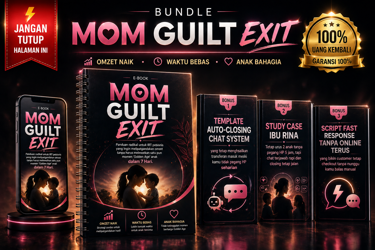 Bundle Mom Guilt Exit - Ebook, Template Auto-Closing Chat, Study Case & Script