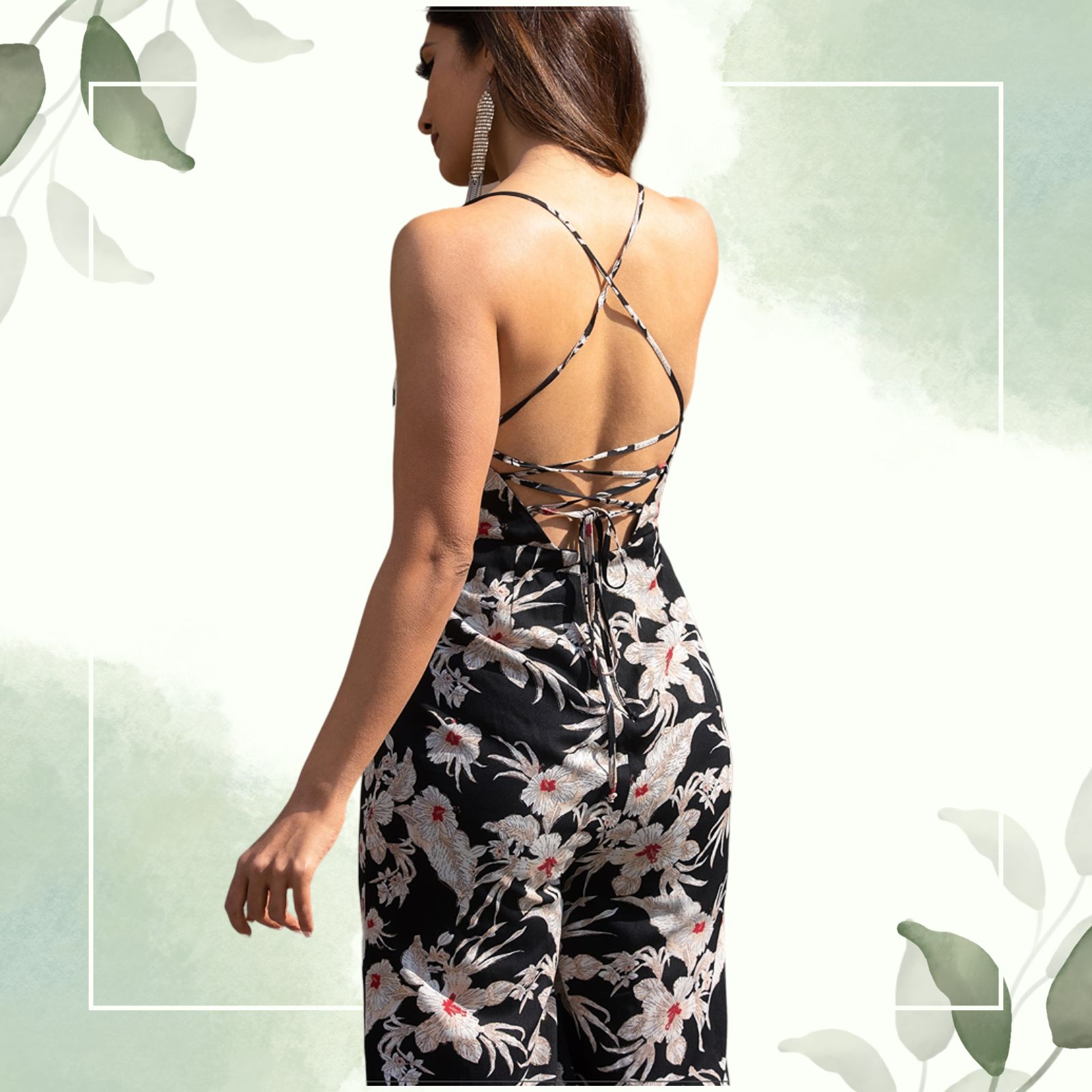 Cross Back Floral Jumpsuit