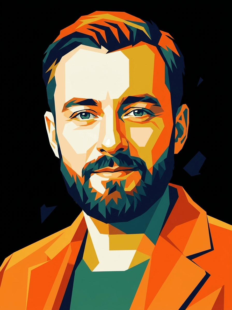Vibrant Geometric WPAP Portrait Illustration of a Young Man in Modern Pop Art Style
